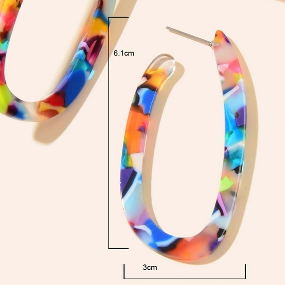 Colorful Acrylic Hoop Oval Earrings - Picture 3 of 3